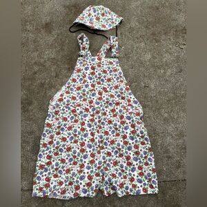 Lazy Oaf Childs Play Floral Dungarees/Denim Overalls & matching bucket hat